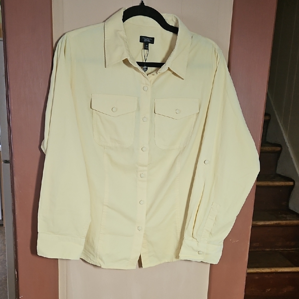 Talbots Light Yellow Casual Button-Down Shirt